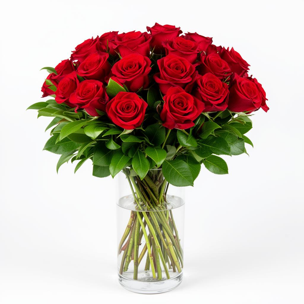 Arranjo de Rosas Vermelhas no Vaso de Vidro
